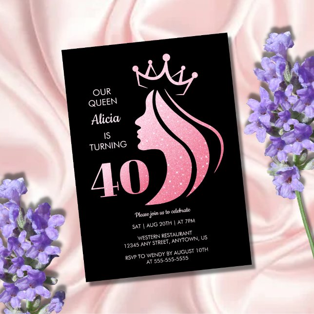 Convite Rainha Coroa Rosa-Rosa aniversário de 40 anos (Criador carregado)