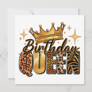 Convite Rainha de Aniversário com Leopardo de Coroa Dourad