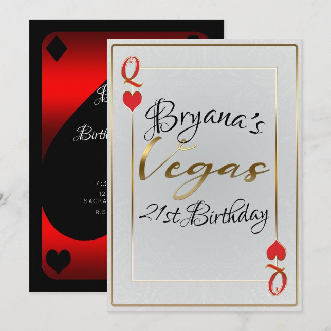 Convite Rainha de Copas Ouro Branco Vegas 21º Aniversário (Frente/Verso)