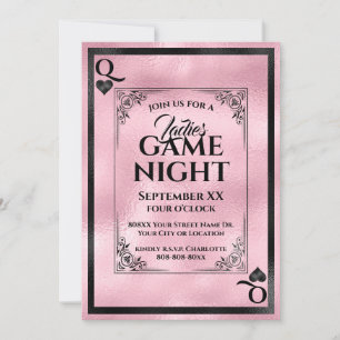 Convite Rainha de Copas Rosa Noite de Jogos para Senhoras