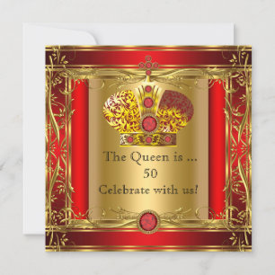 Convite Rainha ou Rei Regal Vermelho Dourado Festa de 50º 