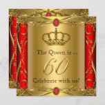 Convite Rainha ou Rei Vermelho Dourado 60ª Festa de aniver<br><div class="desc">Rainha ou Rei Príncipe Real,  Elite Dourada Vermelha 60ª Festa de aniversário. Dourado Real Regal vermelho. Ornamentado de bolsa mensageifesta de aniversario elegante Dourado. Festa Elegante de Convite de Aniversário para Homens e Mulheres.</div>