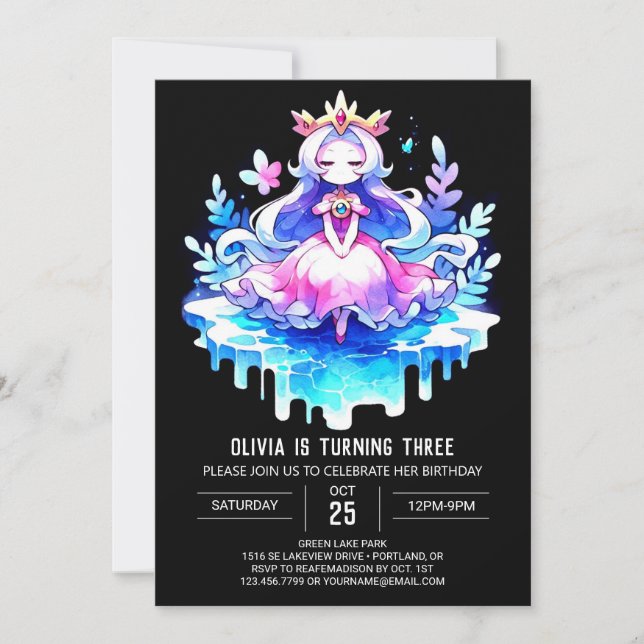 Convite Rainha Princesa Minimalista Birthday (Frente)