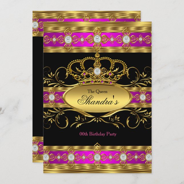 Convite Rainha Princesa Real Rosa Dourada, Festa da Coroa  (Frente/Verso)