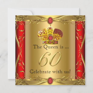 Convite Rainha Rei Regal Vermelho Dourado Festa de 60 Anos