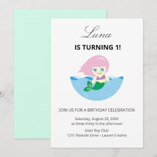 Convite Rainha Sereia Fofa Aniversário de 1 ano debaixo do