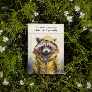 Convite Rainy Day, capa de chuva amarela raccoon personali