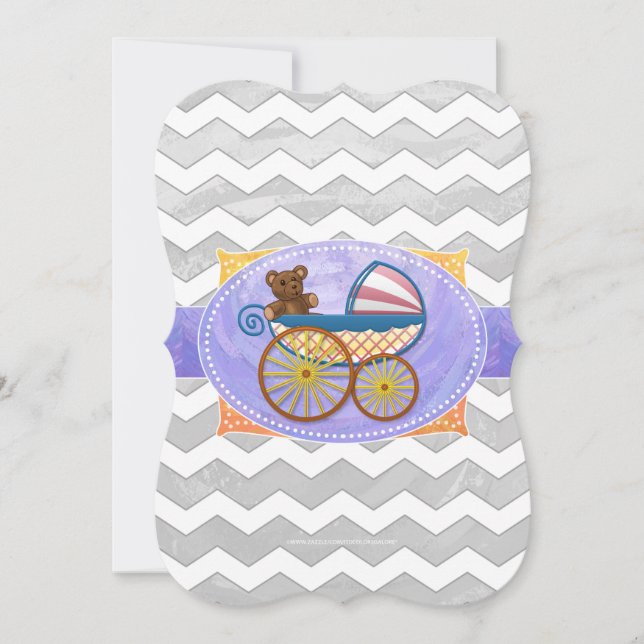 Convite Rainy Sky Cinza Chevron e Purple Baby (Frente)