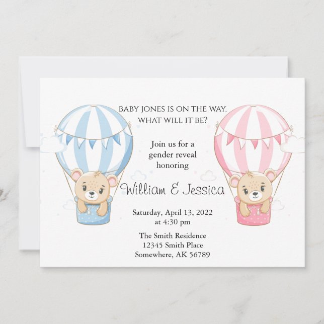 Convite Raio de Teddy Bear Ar Quente - Revolução de Gênero (Frente)