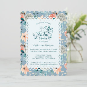 Convite Raio Floral Azul Dusty   Caligrafia decorativa