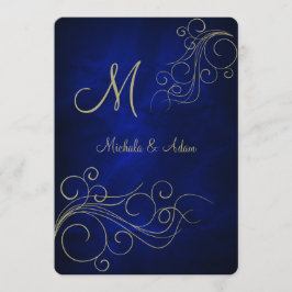 Convite Raio Real Azul Elegante Dourado Monograma
