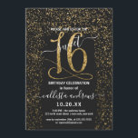 Convite Raiz Chic Black Confetti Border Sweet 16<br><div class="desc">Este convite de aniversário elegante e chique de dezesseis anos é perfeito para o dia especial da sua jovem filha adolescente. Ele apresenta uma falsa borda de confete dourada brilhante impressa com um grande, "16" correspondente sobre um simples fundo preto. É glamouroso, luxuoso, moderno, bonito e feminino! ***NOTA DE DESIGN...</div>