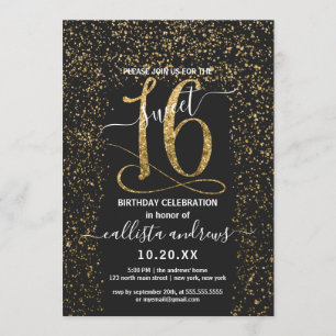 Convite Raiz Chic Black Confetti Border Sweet 16