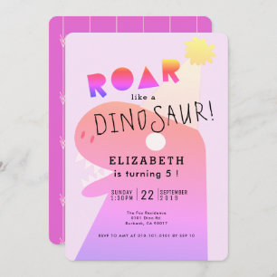 Convite Raiz do Dinossauro Neon Pink Neon-Rex