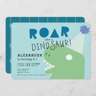 Convite Raiz T-Rex Dinossaur Light Blue Boy's Birthday