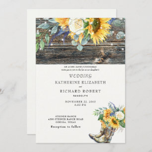 Convite Raízes e Luzes Rústicas De Madeira De Girassol