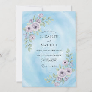 Convite Rama de Ámbar Periwinkle Eucalipto Casamento