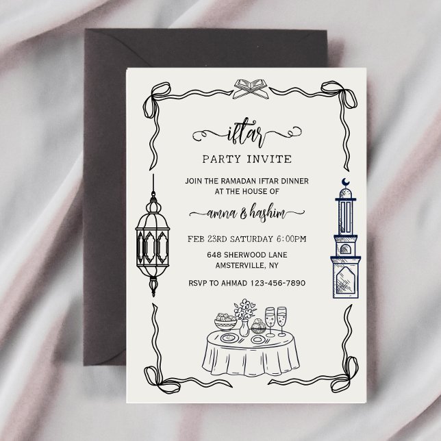 Convite Ramadan Bow doodle  ramadan iftar invitations (Criador carregado)