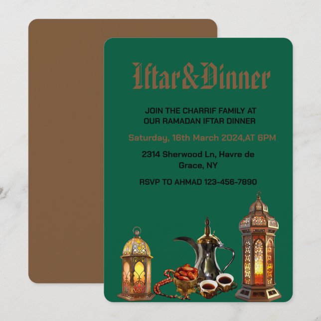 Convite Ramadão Kareem 2025 Festa de Jantar Iftar (Frente/Verso)