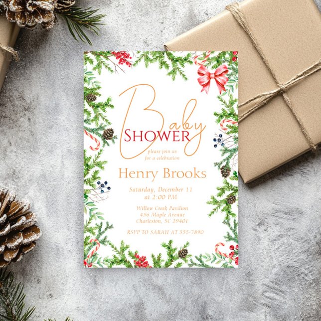 Convite Ramais de Natal Chá de fraldas Gênero Neutro (Criador carregado)