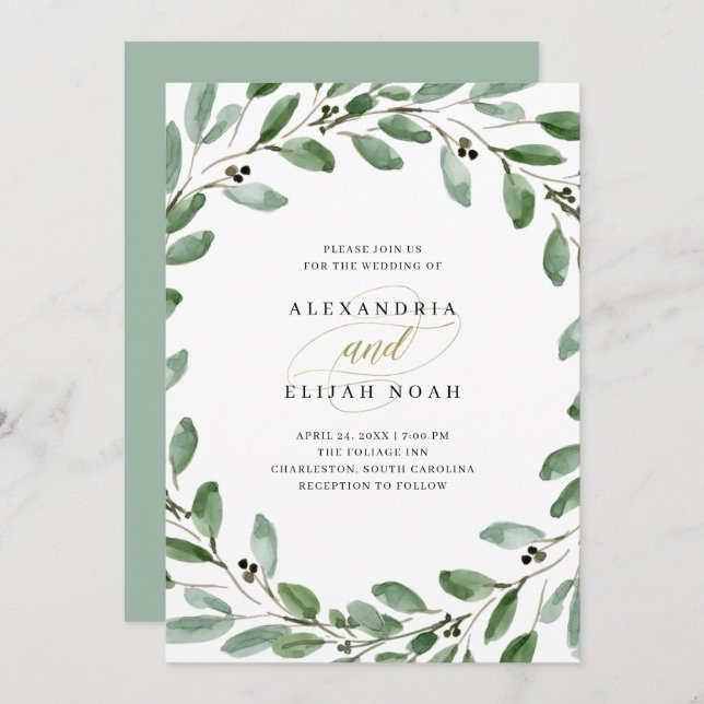 Convite Ramais de Oliva Pintados| Casamento Simples Por Aq (Frente/Verso)