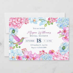 Convite Ramal floral azul rosa com chá de panela de pássar