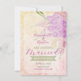 Convite Ramalhete de arco-íris Sunset Rose com laço delica