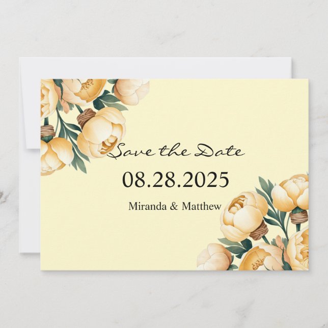 Convite Ramalhete de Rosas Amarelo-Manteiga Save the Date (Frente)