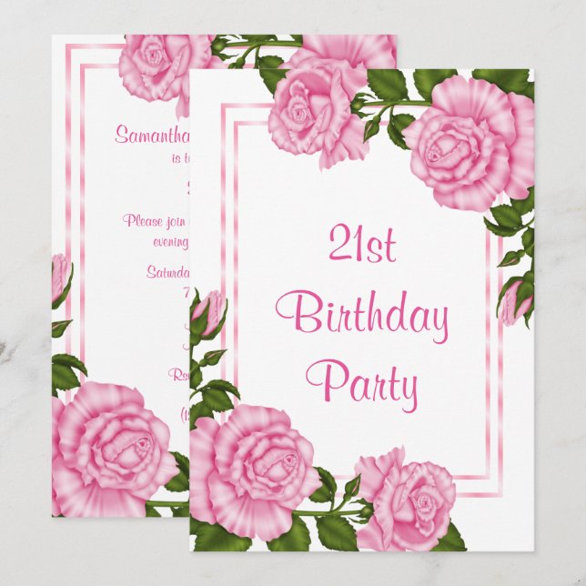 Convite Ramalhetes de Canto Rosas Bonitos Aniversário de 2 (Frente/Verso)