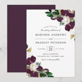 Convite Ramalhetes Florais de Ameixa Escura | Casamento