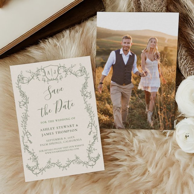 Convite Rambling Rose Sage Casamento Salvar a Data (Criador carregado)