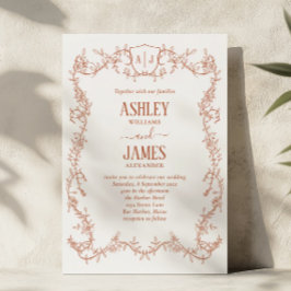 Convite Rambling Rose Terracota Brasão Monograma Casamento