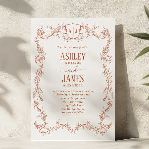 Convite Rambling Rose Terracota Brasão Monograma Casamento