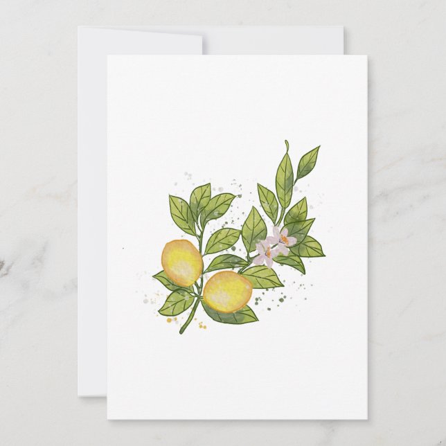 Convite Ramificação de Limão de Aquarela com Flores - Botâ (Frente)