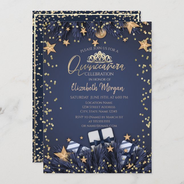 Convite Ramificações de árvores de pinheiro,Marinho de dia (Frente/Verso)