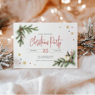 Convite Ramificações de pinheiro com Holly Berries e Floco