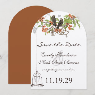 Convite Ramo de Flor de Coral Save the Date Vintage Pássar