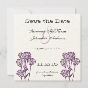 Convite Ramo de Flor Selvagem Roxa para Casamento Save the