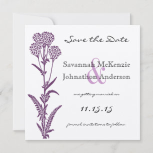 Convite Ramo de Flor Silvestre Roxa Casamento Save the Dat