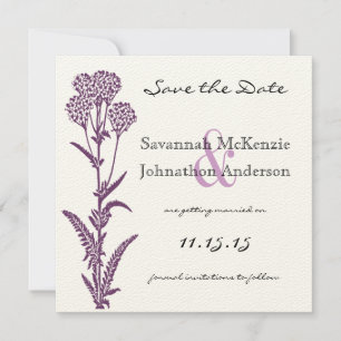 Convite Ramo de Flor Silvestre Roxa Casamento Save the Dat