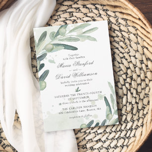 Convite Ramo de folhagem elegante de oliveira para casamen