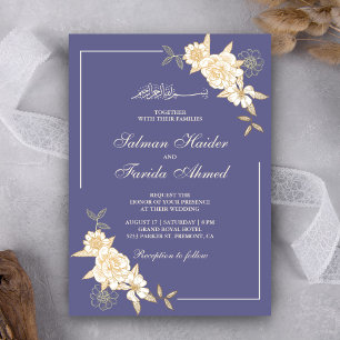 Convite Ramo de Folhas Florais Violeta Marfim Casamento Mu