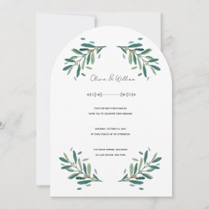 Convite Ramo de Oliveira Aquarela Arco Elegante Casamento