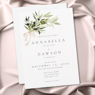 Convite Ramo de Oliveira Aquarela Casamento Minimalista El