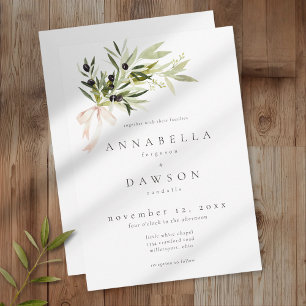 Convite Ramo de Oliveira Aquarela Casamento Minimalista El