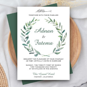 Convite Ramo de Oliveira Elegante Aquarela Casamento Islâm