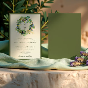 Convite Ramo de Oliveira Elegante Casamento Mediterrâneo