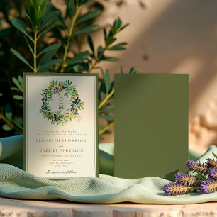 Convite Ramo de Oliveira Elegante Casamento Mediterrâneo
