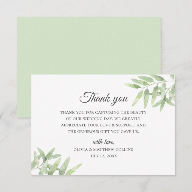 Convite Ramo de oliveira elegante. Obrigado por casamento  (Frente/Verso)