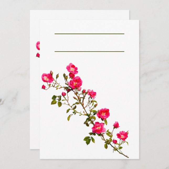 Convite Ramo de Rosa Rosa Vibrante com Flores e Botões  (Frente/Verso)